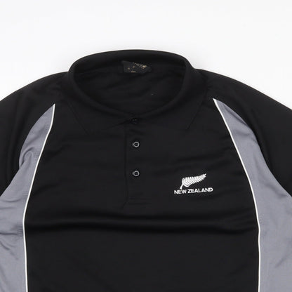 Super Shirts Mens Black Polyester Polo Size S Collared Button - New Zealand