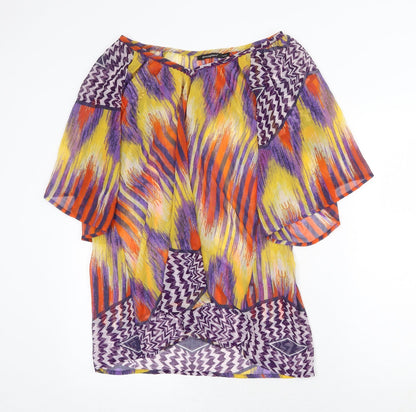 Atmosphere Womens Multicoloured Geometric Polyester A-Line Size 12 V-Neck Pullover