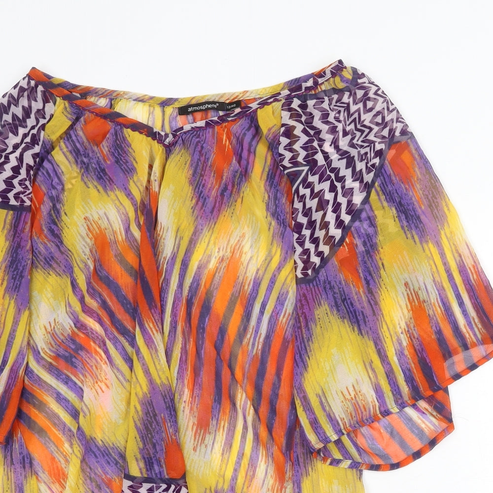 Atmosphere Womens Multicoloured Geometric Polyester A-Line Size 12 V-Neck Pullover