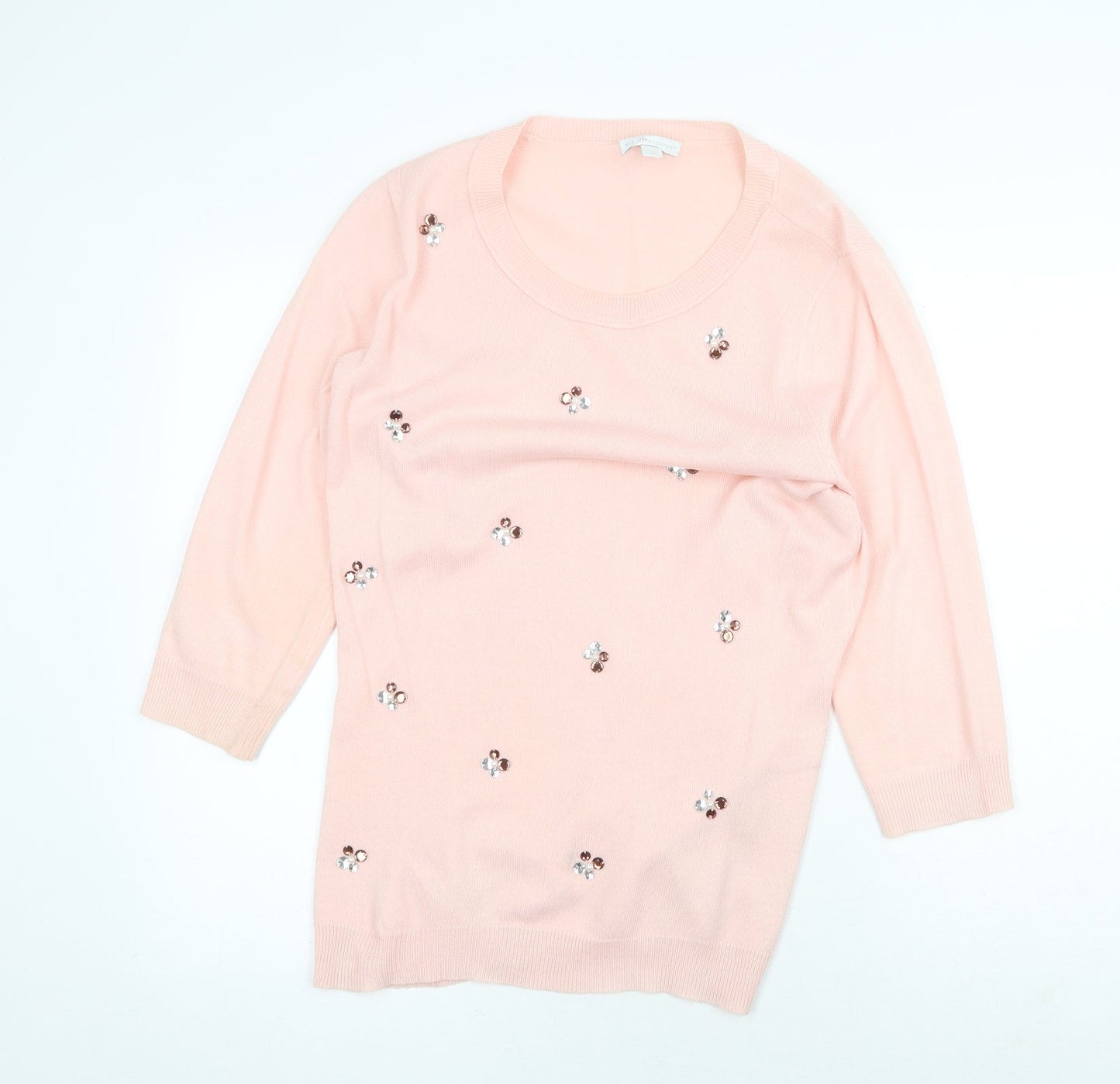 New York & Conpany Womens Pink Round Neck Geometric Acrylic Pullover Jumper Size L
