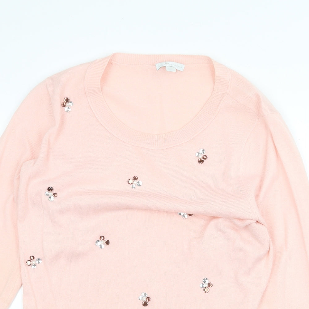 New York & Conpany Womens Pink Round Neck Geometric Acrylic Pullover Jumper Size L