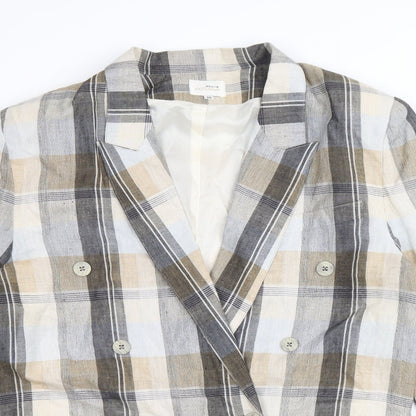 Woman Exclusive Womens Beige Plaid Ramie Jacket Suit Jacket Size 8