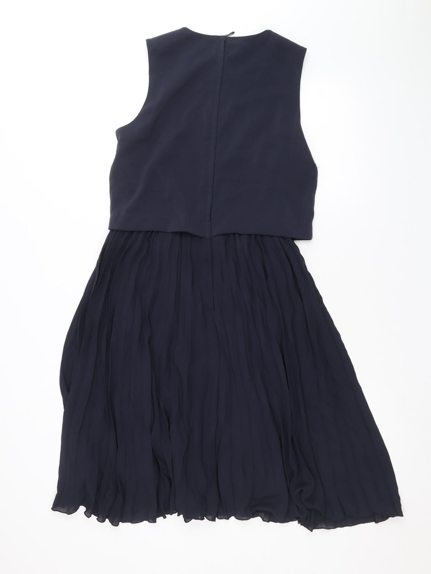 H&M Womens Blue Polyester Trapeze & Swing Size 6 Round Neck Zip