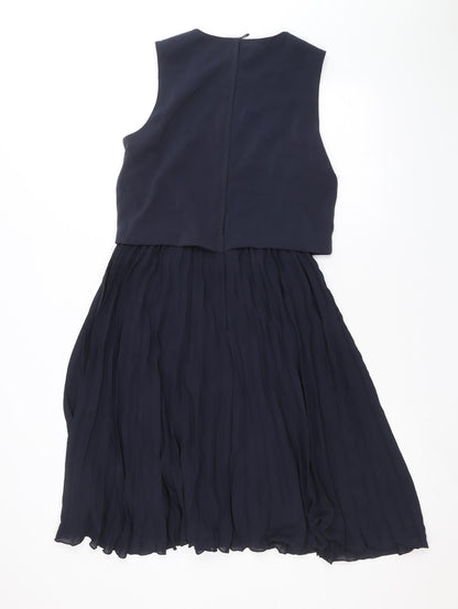 H&M Womens Blue Polyester Trapeze & Swing Size 6 Round Neck Zip