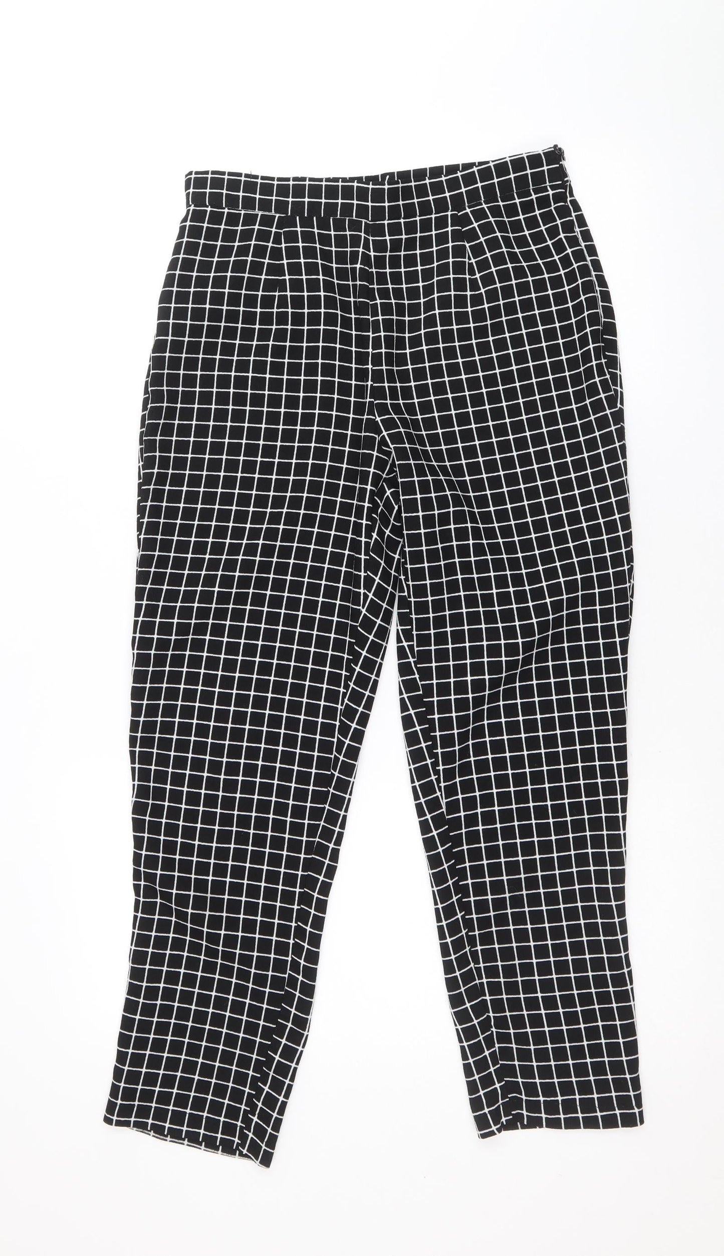 Unique 21 Womens Black Check Polyester Trousers Size M Regular Zip