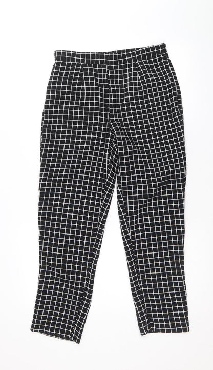 Unique 21 Womens Black Check Polyester Trousers Size M Regular Zip
