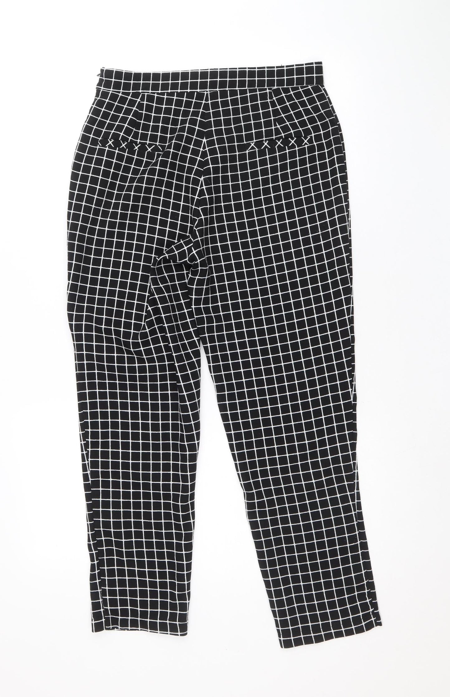 Unique 21 Womens Black Check Polyester Trousers Size M Regular Zip