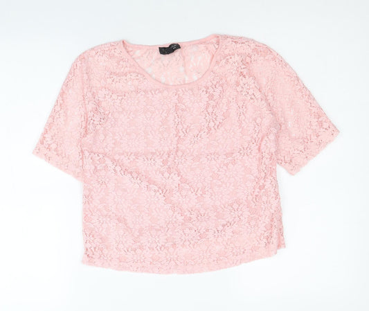 Womens UK Size 8 Topshop Pink Cropped T-Shirt