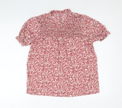 SheIn Womens Pink Floral Polyester Basic Blouse Size S Round Neck