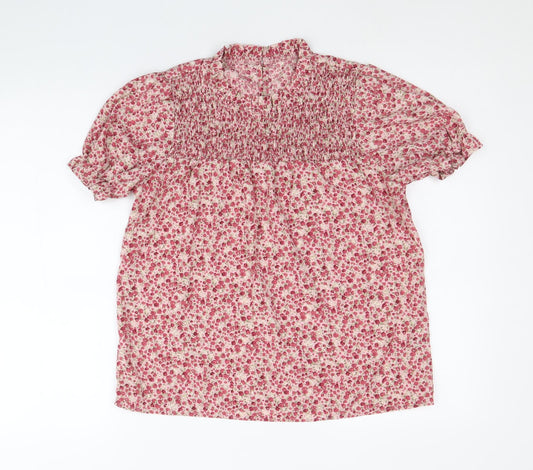 SheIn Womens Pink Floral Polyester Basic Blouse Size S Round Neck