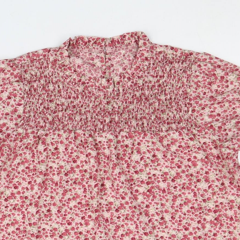 SheIn Womens Pink Floral Polyester Basic Blouse Size S Round Neck