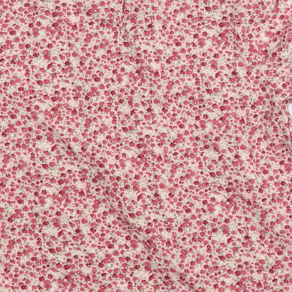 SheIn Womens Pink Floral Polyester Basic Blouse Size S Round Neck