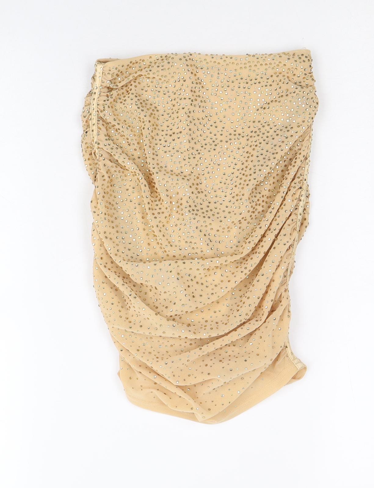 Oh Polly Womens Gold Geometric Polyester Bandage Skirt Size 4 Zip