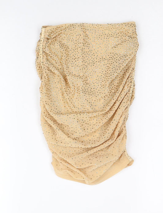 Oh Polly Womens Gold Geometric Polyester Bandage Skirt Size 4 Zip