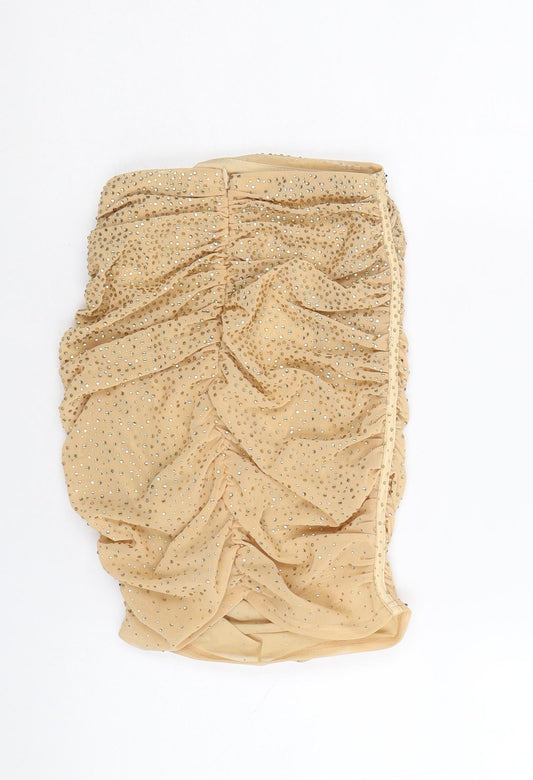 Oh Polly Womens Gold Geometric Polyester Bandage Skirt Size 4 Zip