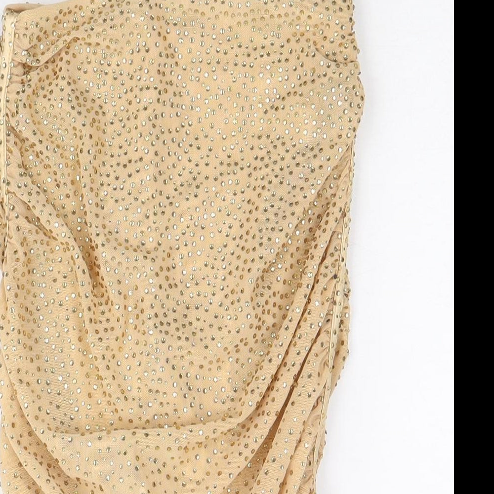 Oh Polly Womens Gold Geometric Polyester Bandage Skirt Size 4 Zip