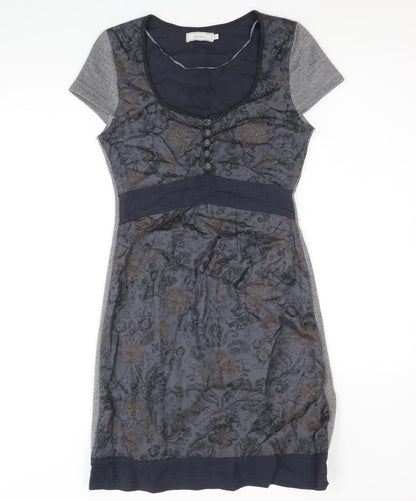 Cream Womens Grey Floral Viscose A-Line Size XS Round Neck Button