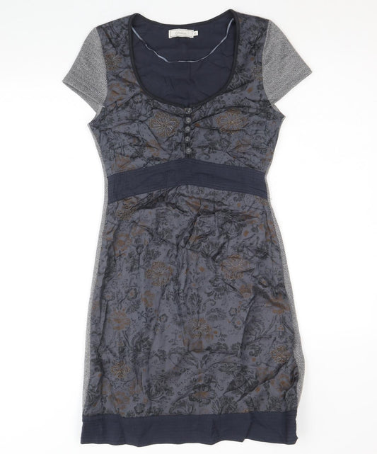 Cream Womens Grey Floral Viscose A-Line Size XS Round Neck Button