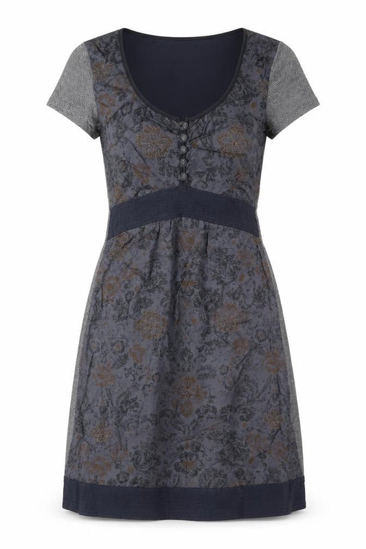 Cream Womens Grey Floral Viscose A-Line Size XS Round Neck Button