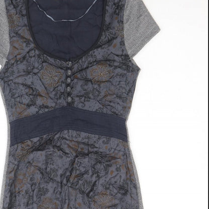 Cream Womens Grey Floral Viscose A-Line Size XS Round Neck Button
