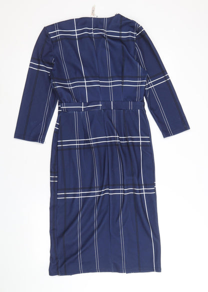 Stella Womens Blue Geometric Polyester A-Line Size 8 V-Neck Pullover