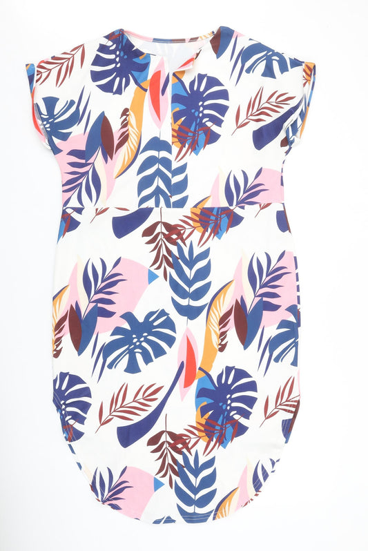 SheIn Womens White Floral Polyester A-Line Size XL Round Neck Pullover