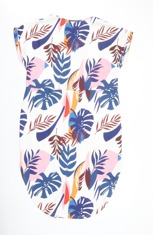 SheIn Womens White Floral Polyester A-Line Size XL Round Neck Pullover