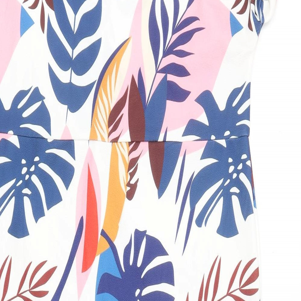 SheIn Womens White Floral Polyester A-Line Size XL Round Neck Pullover