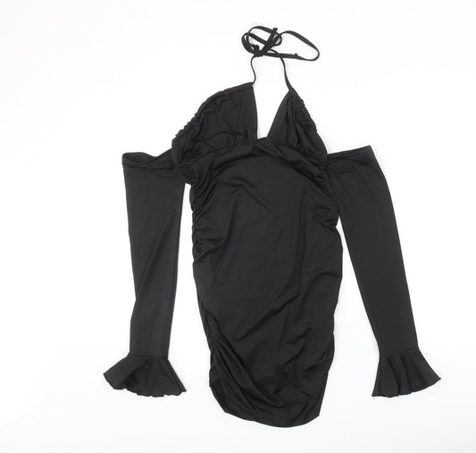 SheIn Womens Black Polyester Bodycon Size M Halter Pullover