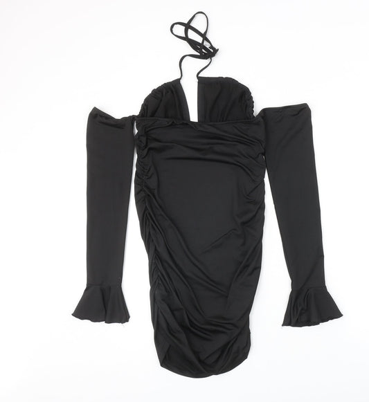 SheIn Womens Black Polyester Bodycon Size M Halter Pullover