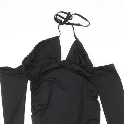 SheIn Womens Black Polyester Bodycon Size M Halter Pullover