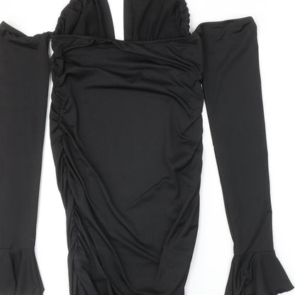 SheIn Womens Black Polyester Bodycon Size M Halter Pullover