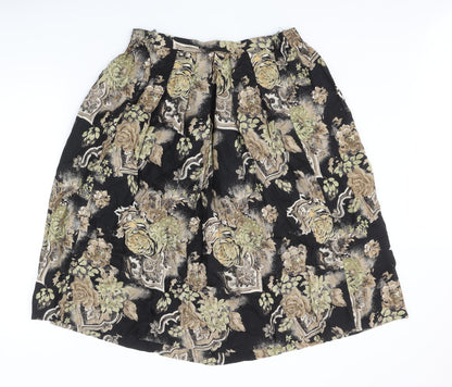 Preworn Womens Black Floral Polyester Swing Skirt Size 30 in