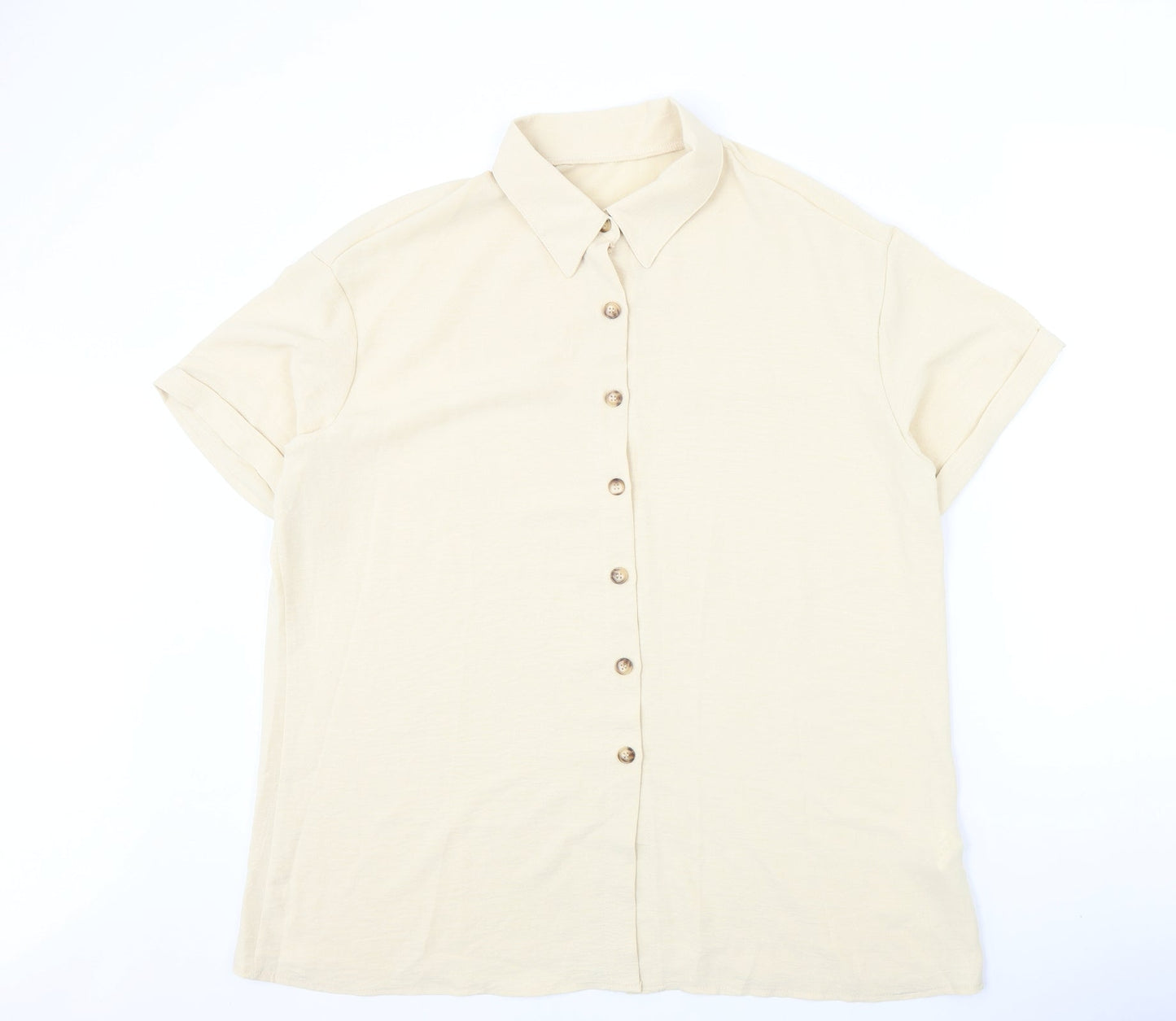 Womens UK Size XL Preworn Beige Basic Button-Up
