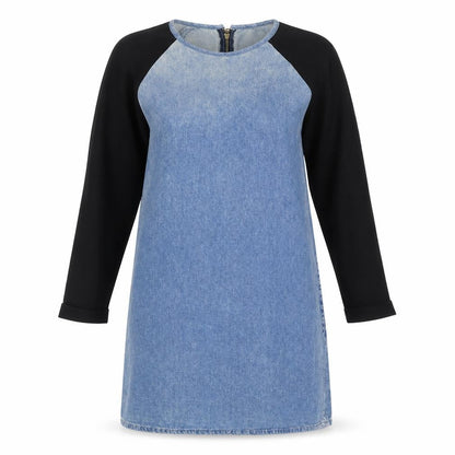 Topshop Womens Blue Cotton Shift Size 8 Round Neck Zip