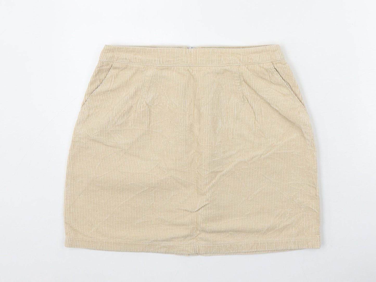 New Look Womens Beige Cotton A-Line Skirt Size 8 Zip