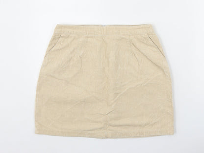 New Look Womens Beige Cotton A-Line Skirt Size 8 Zip