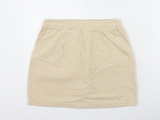 New Look Womens Beige Cotton A-Line Skirt Size 8 Zip