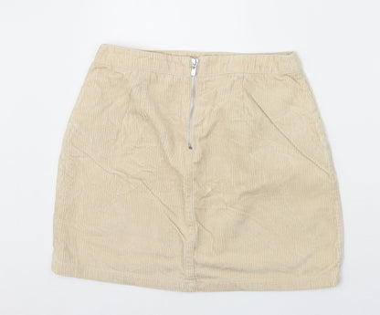 New Look Womens Beige Cotton A-Line Skirt Size 8 Zip