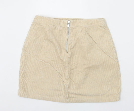 New Look Womens Beige Cotton A-Line Skirt Size 8 Zip