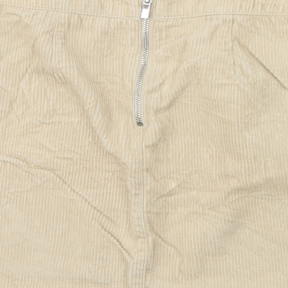 New Look Womens Beige Cotton A-Line Skirt Size 8 Zip