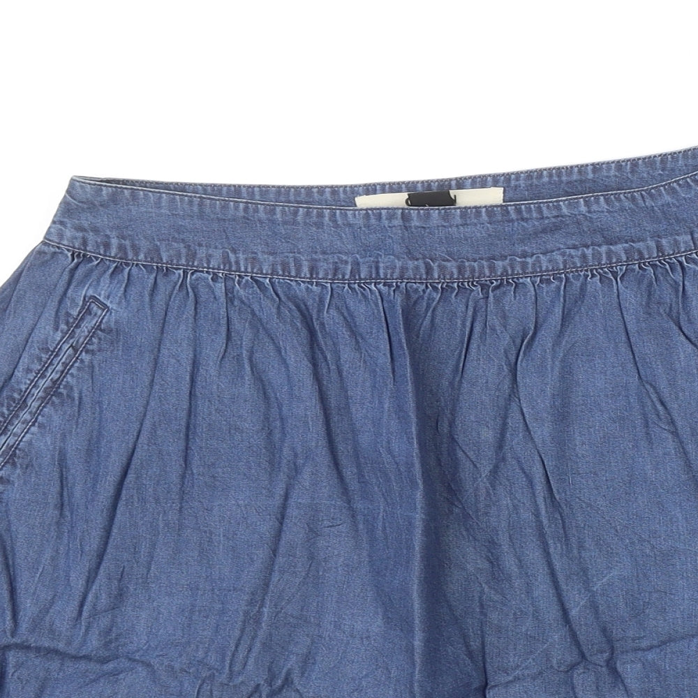 Ostin Womens Blue Cotton A-Line Skirt Size S Zip