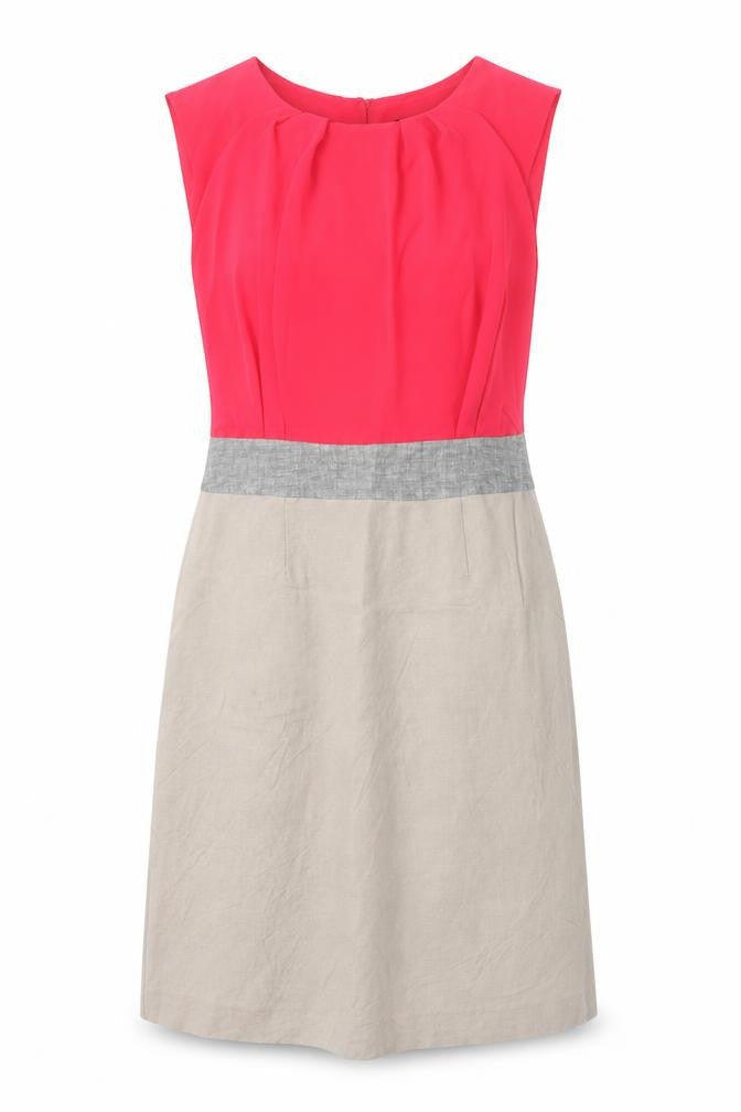 Papaya Womens Pink Colourblock Polyester A-Line Size 10 Round Neck Button