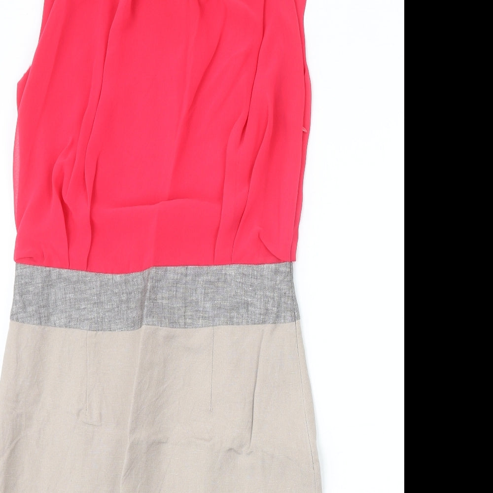 Papaya Womens Pink Colourblock Polyester A-Line Size 10 Round Neck Button