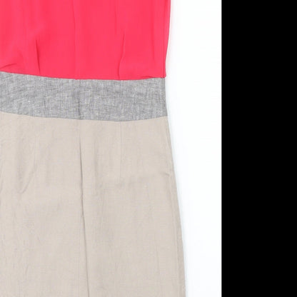 Papaya Womens Pink Colourblock Polyester A-Line Size 10 Round Neck Button