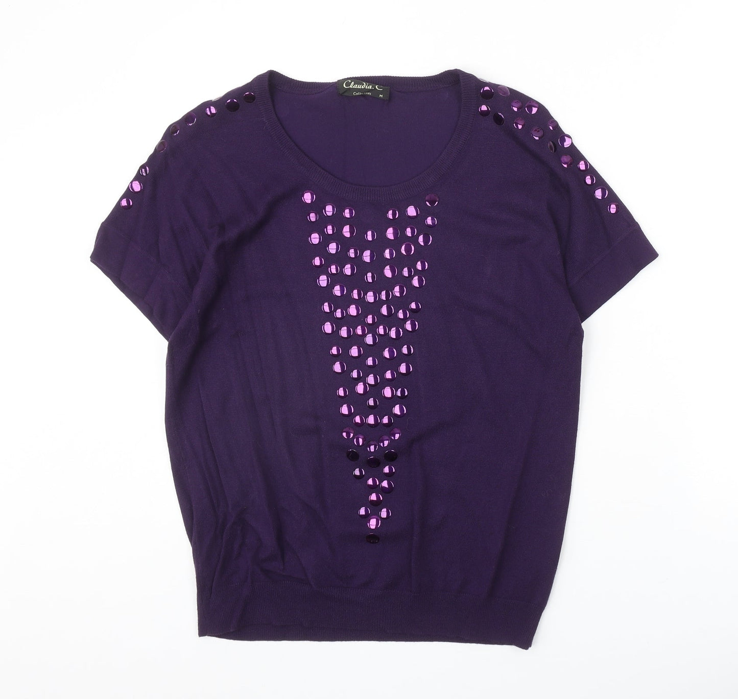 Claudia Womens Purple Scoop Neck Viscose Pullover Jumper Size M