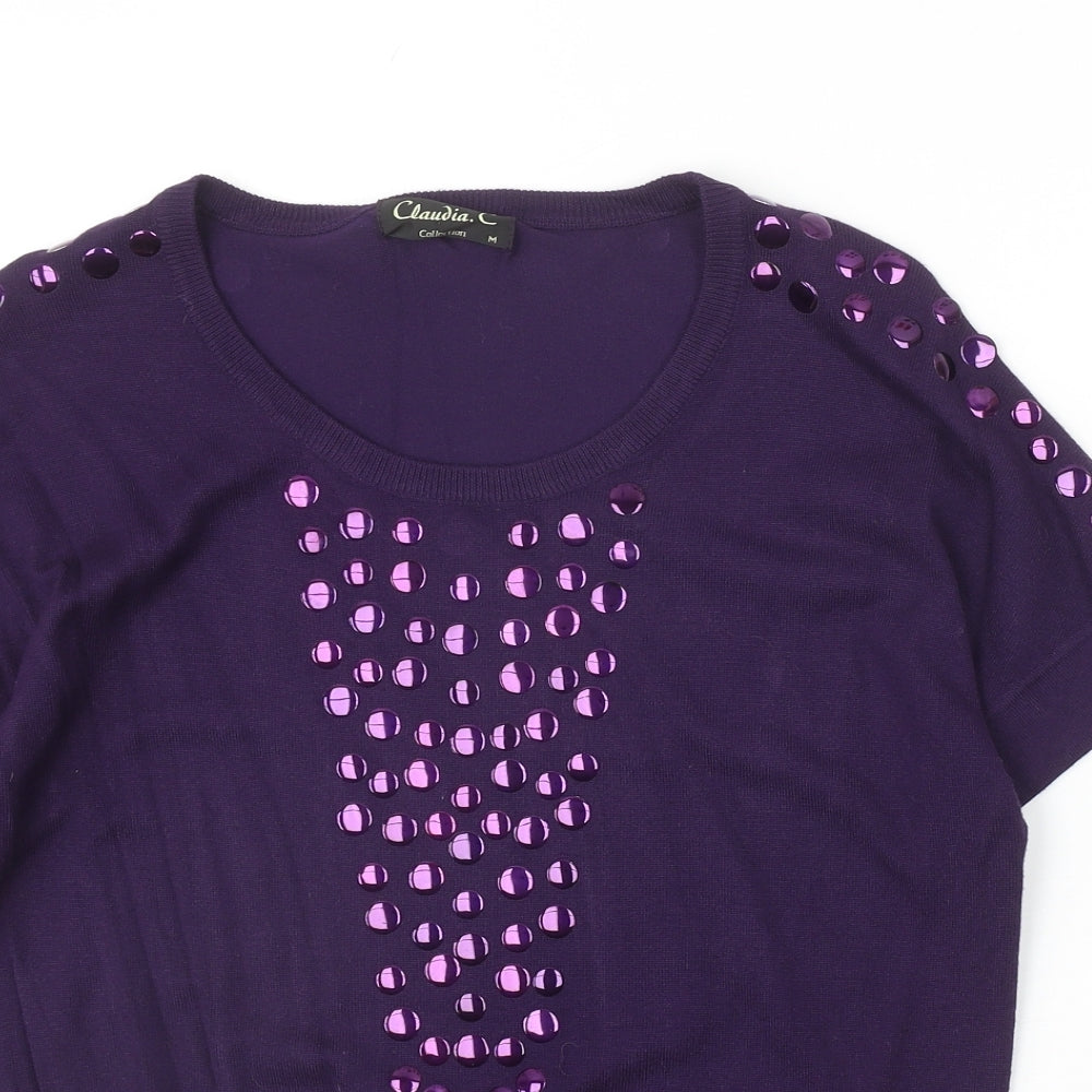 Claudia Womens Purple Scoop Neck Viscose Pullover Jumper Size M