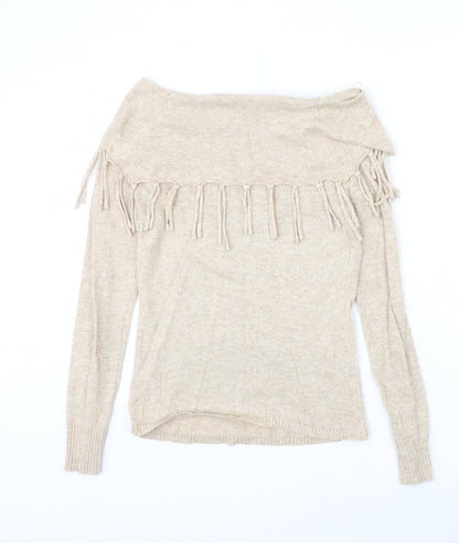 QED London Womens Beige Boat Neck Polyester Pullover Jumper Size S