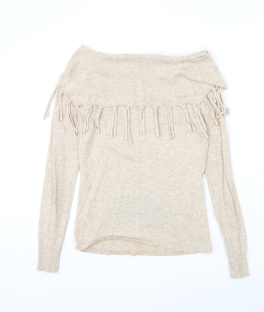 QED London Womens Beige Boat Neck Polyester Pullover Jumper Size S