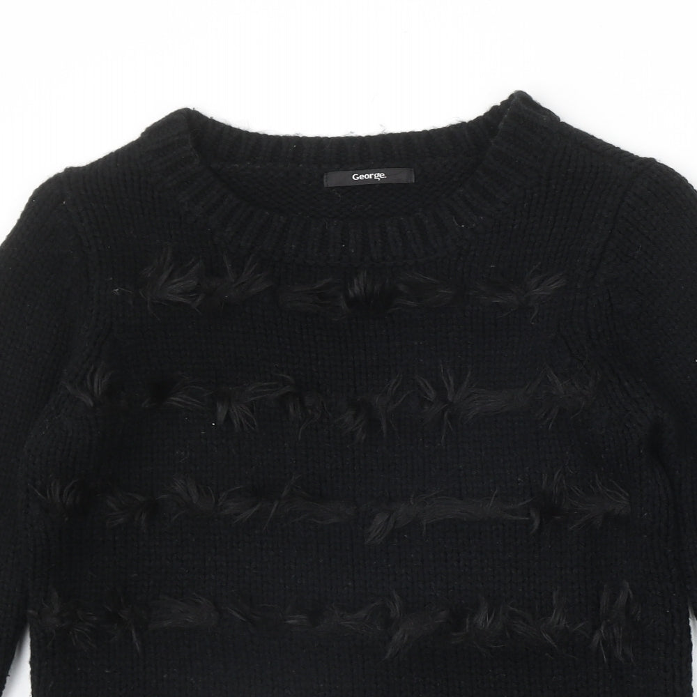 George Womens Black Round Neck Acrylic Pullover Jumper Size 8